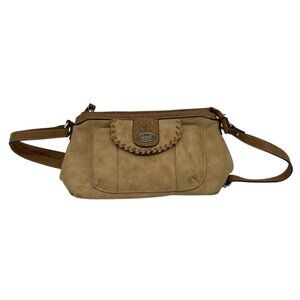 B.O.C. Leather Whipstitch Crossbody Purse Bag Womens Small Tan Travel Casual
